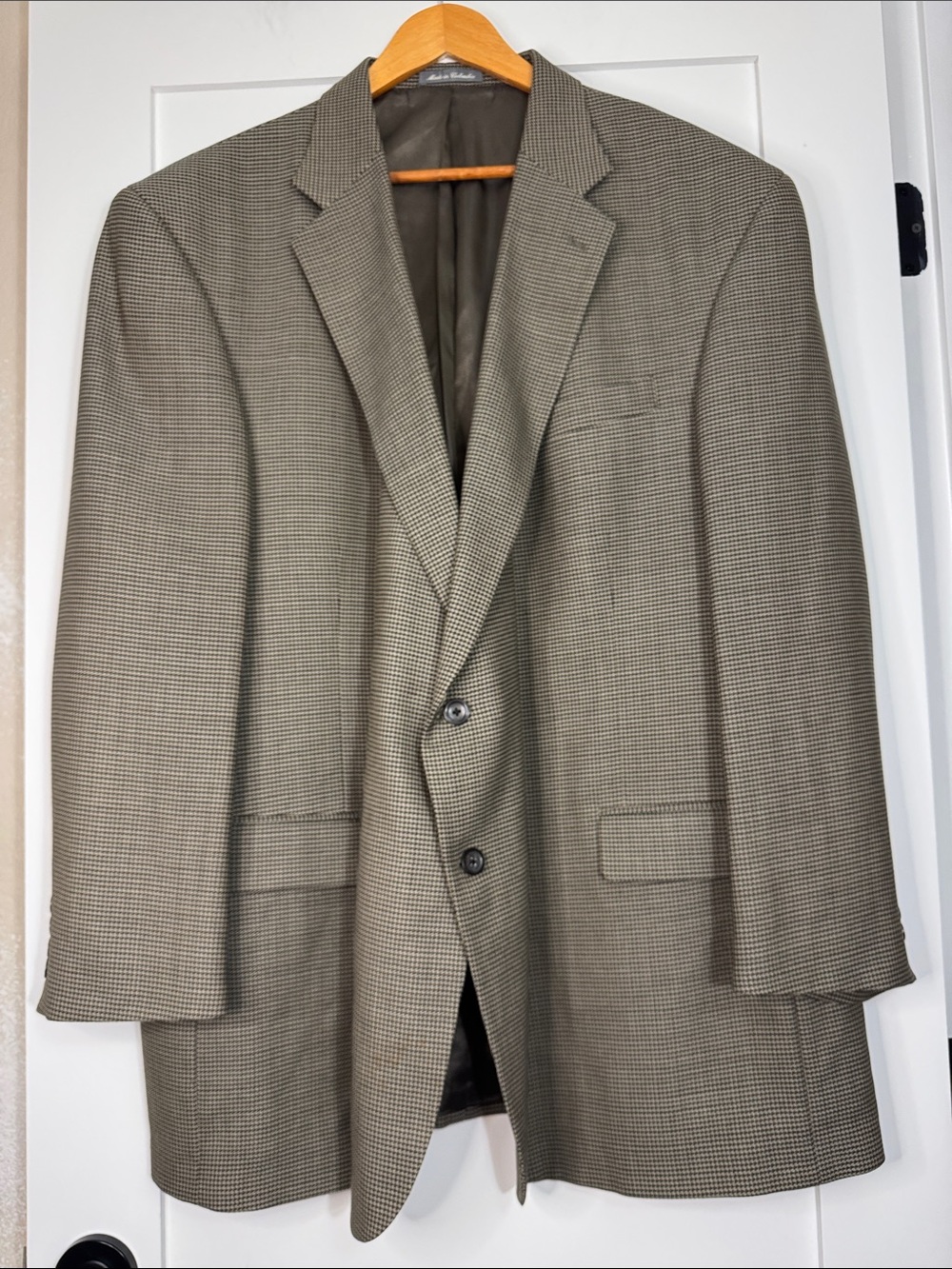 Oscar de la Renta Taupe Houndstooth Sport Coat 100% wool sz 54L preppy